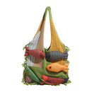 Green handbag strap Knitted Patchwork Tote Bag – Spacious, Fringed, Single-Shoulder Design