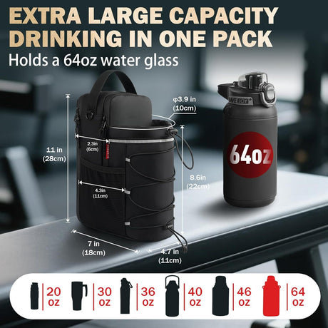Black Magnetic Water Bottle Holster – Large-Capacity, Crossbody Carry Pouch for Outdoor & Gym Use