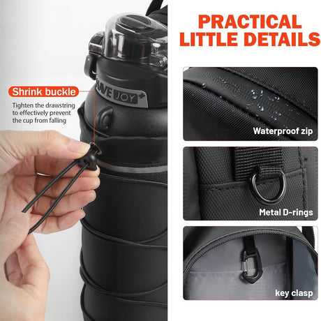 Black Magnetic Water Bottle Holster – Large-Capacity, Crossbody Carry Pouch for Outdoor & Gym Use