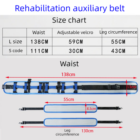 Size S Blue Rehabilitation Support Waist Belt – Gait Assistance & Transfer Aid for Elderly, Post-Stroke, and Mobility-Impaired Users
