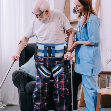 Size S Blue Rehabilitation Support Waist Belt – Gait Assistance & Transfer Aid for Elderly, Post-Stroke, and Mobility-Impaired Users