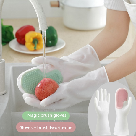 3 Pairs of Pink Brush Gloves Integrated Brush Glove – Multifunctional Cleaning Glove for Kitchen, Dishwashing & Household Tasks