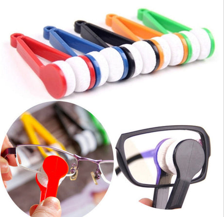 10 Pcs Green Portable Eyeglass Cleaning Clip - Dual-Sided Microfiber Tongs for Safe, Streak-Free Lens Care