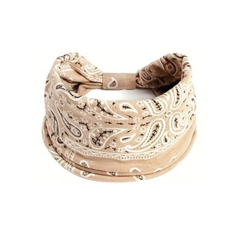 Beige Bohemian Yoga Headband – Elastic Sweat-Wicking Hairband for Women