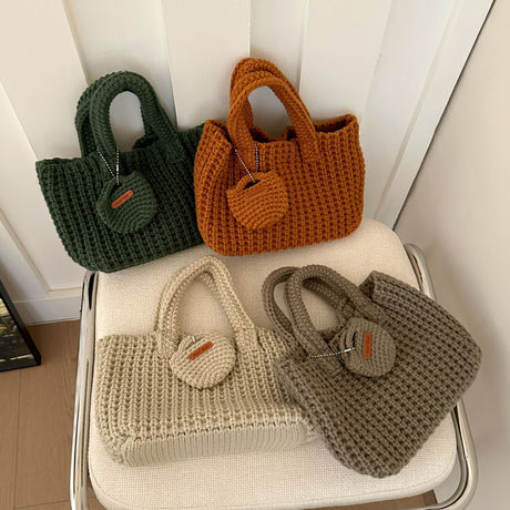 Brown Handcrafted Crochet Tote Bag – Vintage-Style Woven Cotton-Yarn Look Bag