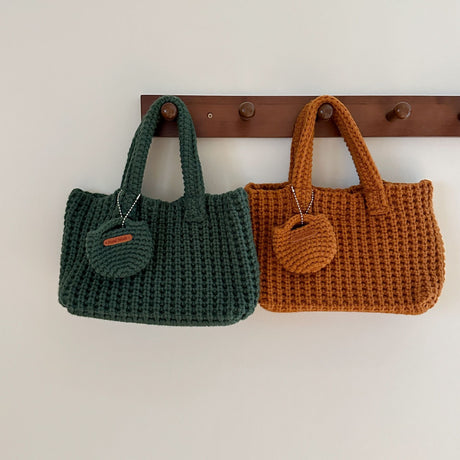 Brown Handcrafted Crochet Tote Bag – Vintage-Style Woven Cotton-Yarn Look Bag
