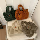 Khaki Handcrafted Crochet Tote Bag – Vintage-Style Woven Cotton-Yarn Look Bag