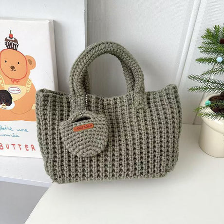 Light Green Handcrafted Crochet Tote Bag – Vintage-Style Woven Cotton-Yarn Look Bag