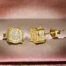 Gold Unisex Round Crystal Stud Earrings – Full-Pave Micro-Set Alloy Ear Jewelry