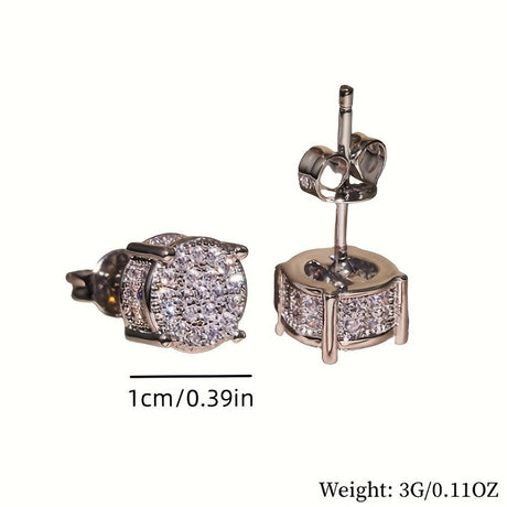 Gold Unisex Round Crystal Stud Earrings – Full-Pave Micro-Set Alloy Ear Jewelry