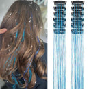 Blue Laser Iridescent Hair Extensions – 12-Piece Clip-In Highlight Strands (High-Temperature Fiber)