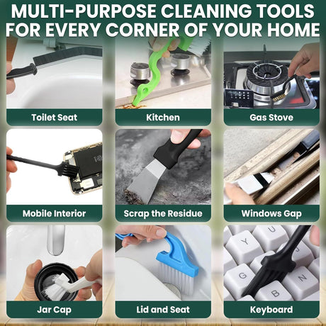 Set C Multi-Use Heavy-Duty Cleaning Brush Set – 12-Piece Hard Bristle Tool Kit for Kitchen, Bathroom & Tight Spaces
