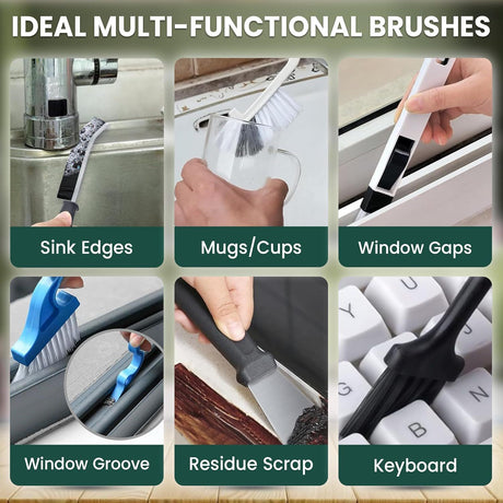 Set A Multi-Use Heavy-Duty Cleaning Brush Set – 14-Piece Hard Bristle Tool Kit for Kitchen, Bathroom & Tight Spaces