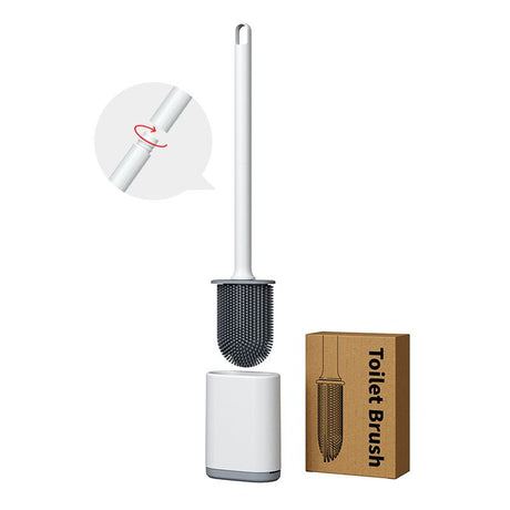 2 Pcs (Black + White) Wall-Mountable Toilet Brush Set – Soft-Tip 360° Cleaning System
