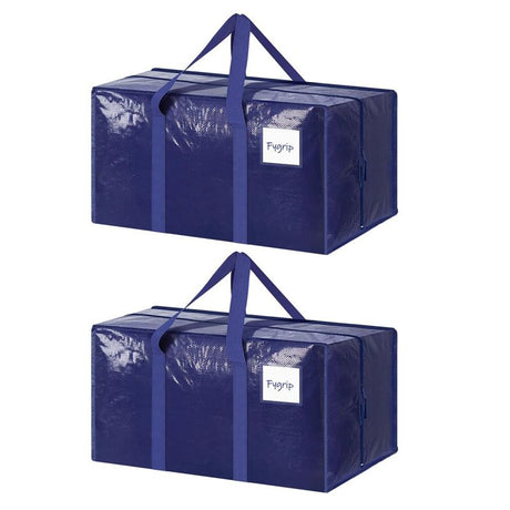 2 Pack Extra Heavy Duty Large Moving Bags with Strong Zipper & Comfortable Handles, Sturdy & Durable Clothes Storage Bags Totes Bins,  Packing Moving Boxes for Clothes, Bedding, Dorm & Travel, Dark Blue