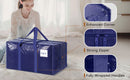 4 Pack Extra Heavy Duty Large Moving Bags with Strong Zipper & Comfortable Handles, Sturdy & Durable Clothes Storage Bags Totes Bins,  Packing Moving Boxes for Clothes, Bedding, Dorm & Travel, Dark Blue
