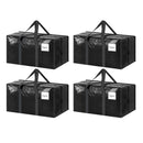 4 Pack Extra Heavy Duty Large Moving Bags with Strong Zipper & Comfortable Handles, Sturdy & Durable Clothes Storage Bags Totes Bins,  Packing Moving Boxes for Clothes, Bedding, Dorm & Travel, Black