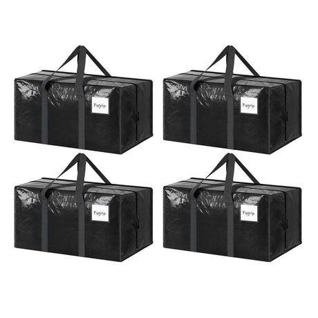 4 Pack Extra Heavy Duty Large Moving Bags with Strong Zipper & Comfortable Handles, Sturdy & Durable Clothes Storage Bags Totes Bins,  Packing Moving Boxes for Clothes, Bedding, Dorm & Travel, Black