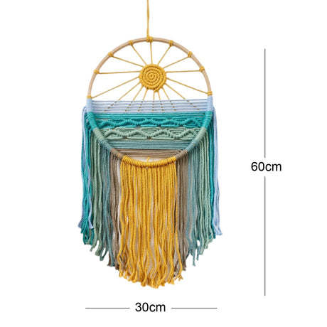 Style 2 Hand-Woven Cotton Rope Sunrise Sunset Wall Hanging - Bohemian Macrame Tapestry with Tassels, 60x30cm - Perfect for Living Room, Bedroom