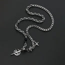 Silver Hip-hop style titanium steel black gemstone spliced star cross necklace, unisex trendy streetwear design collarbone chain