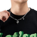 Silver Hip-hop style titanium steel black gemstone spliced star cross necklace, unisex trendy streetwear design collarbone chain