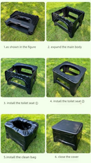 Grey  Large Portable Folding Camping Toilet Stool - Capacity Emergency Potty for Car, Outdoor Travel, and Hiking