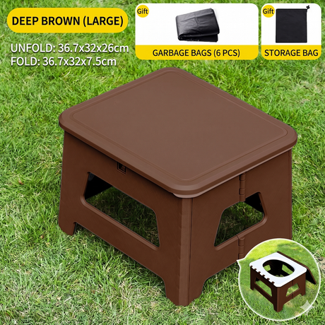 Brown  Large Portable Folding Camping Toilet Stool - Capacity Emergency Potty for Car, Outdoor Travel, and Hiking
