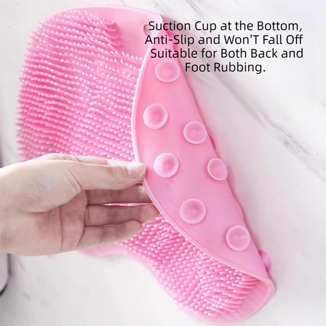 Pink 3-piece set  (2-Pack Silicone Foot & Back Scrubber Mat with Suction Cups + 1 Premium Lace Bath Loofah Sponge Set) - Non-Slip Foot Massager & Exfoliating Shower Set