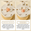 Beige 3-in-1 Pill Cutter, Crusher & Organizer Box with Built-in Water Cup - Portable Medicine Storage Container with Precision Quarter/Half Splitter