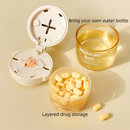2 Pcs Beige 3-in-1 Pill Cutter, Crusher & Organizer Box with Built-in Water Cup - Portable Medicine Storage Container with Precision Quarter/Half Splitter