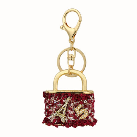 Beige Sparkling Rhinestone Lock Keychain - 3D Mini Handbag Charm with Alloy & Canvas Detail, Perfect Gift for Her