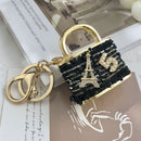 Black Sparkling Rhinestone Lock Keychain - 3D Mini Handbag Charm with Alloy & Canvas Detail, Perfect Gift for Her