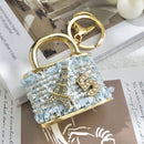 Blue Sparkling Rhinestone Lock Keychain - 3D Mini Handbag Charm with Alloy & Canvas Detail, Perfect Gift for Her