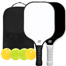 Black and White Fiberglass Pickleball Paddle Set - 2 Minimalist Paddles, 4 Balls, and Carry Bag for Outdoor Play