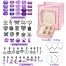 Purple Kids DIY Bead Jewelry Making Kit - 68 Pcs Alloy & Plastic Charm Bracelet & Necklace Set with Storage Box, Creative Birthday Gift for Girls