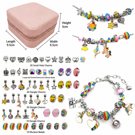 Purple Kids DIY Bead Jewelry Making Kit - 68 Pcs Alloy & Plastic Charm Bracelet & Necklace Set with Storage Box, Creative Birthday Gift for Girls