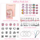 Pink Kids DIY Bead Jewelry Making Kit - 68 Pcs Alloy & Plastic Charm Bracelet & Necklace Set with Storage Box, Creative Birthday Gift for Girls