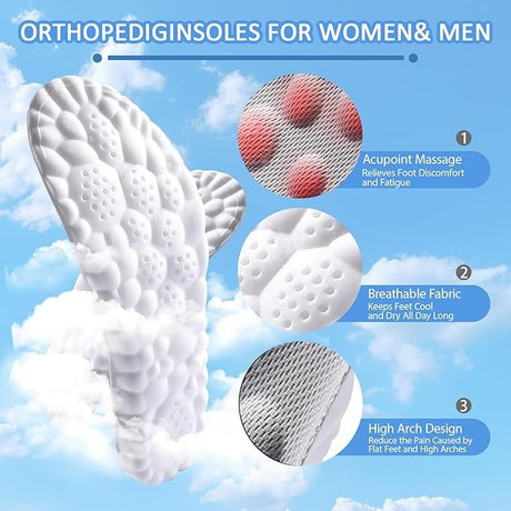 3 Pairs Grey 4D Cloud Insoles for Men and Women Insoles Super Soft Anti-Fatigue, Shock Absorption, Relieve Foot Pain  (AU 6–7 )
