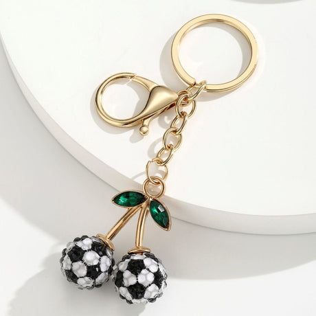 2 Pcs Black and white soccer ball design Creative Sports Ball Cherry Keychain – Cute Resin Charm for Car Keys, Bags & Backpacks