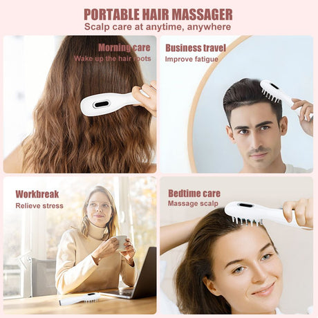 White Smart Scalp Massage Comb with EMS, LED Light Therapy & Vibration – Rechargeable Hair Growth Applicator
