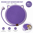 Purple Durable Cat Scratching Mat with Attached Toy Ball - Washable and Multi-Functional, Ideal for Cats' Scratching and Sleeping - 50cm Diameter