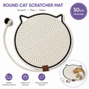 Beige Durable Cat Scratching Mat with Attached Toy Ball - Washable and Multi-Functional, Ideal for Cats' Scratching and Sleeping - 50cm Diameter