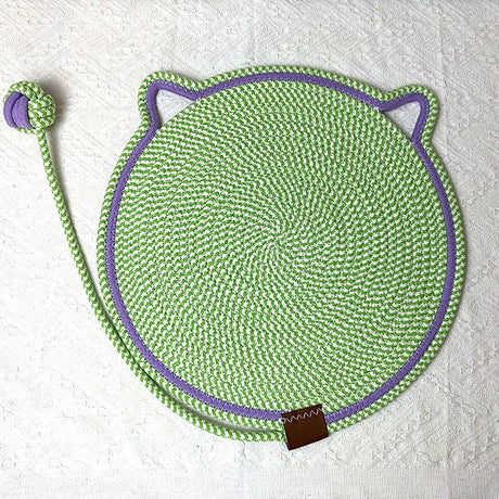 Green Durable Cat Scratching Mat with Attached Toy Ball - Washable and Multi-Functional, Ideal for Cats' Scratching and Sleeping - 50cm Diameter