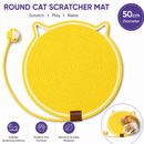 Yellow Durable Cat Scratching Mat with Attached Toy Ball - Washable and Multi-Functional, Ideal for Cats' Scratching and Sleeping - 50cm Diameter