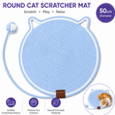 Blue Durable Cat Scratching Mat with Attached Toy Ball - Washable and Multi-Functional, Ideal for Cats' Scratching and Sleeping - 50cm Diameter