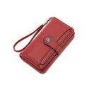 Dark Red Women's Long Zipper Wallet with Wristlet – Multi-Card Slots, Phone Compartment & Coin Pocket (200g)