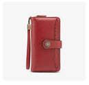 Dark Red Women's Long Zipper Wallet with Wristlet – Multi-Card Slots, Phone Compartment & Coin Pocket (200g)