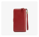 Dark Red Women's Long Zipper Wallet with Wristlet – Multi-Card Slots, Phone Compartment & Coin Pocket (200g)