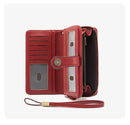 Dark Red Women's Long Zipper Wallet with Wristlet – Multi-Card Slots, Phone Compartment & Coin Pocket (200g)