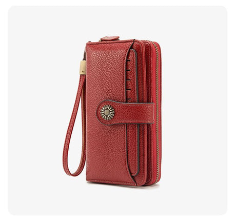 Blue Women's Long Zipper Wallet with Wristlet – Multi-Card Slots, Phone Compartment & Coin Pocket (200g)
